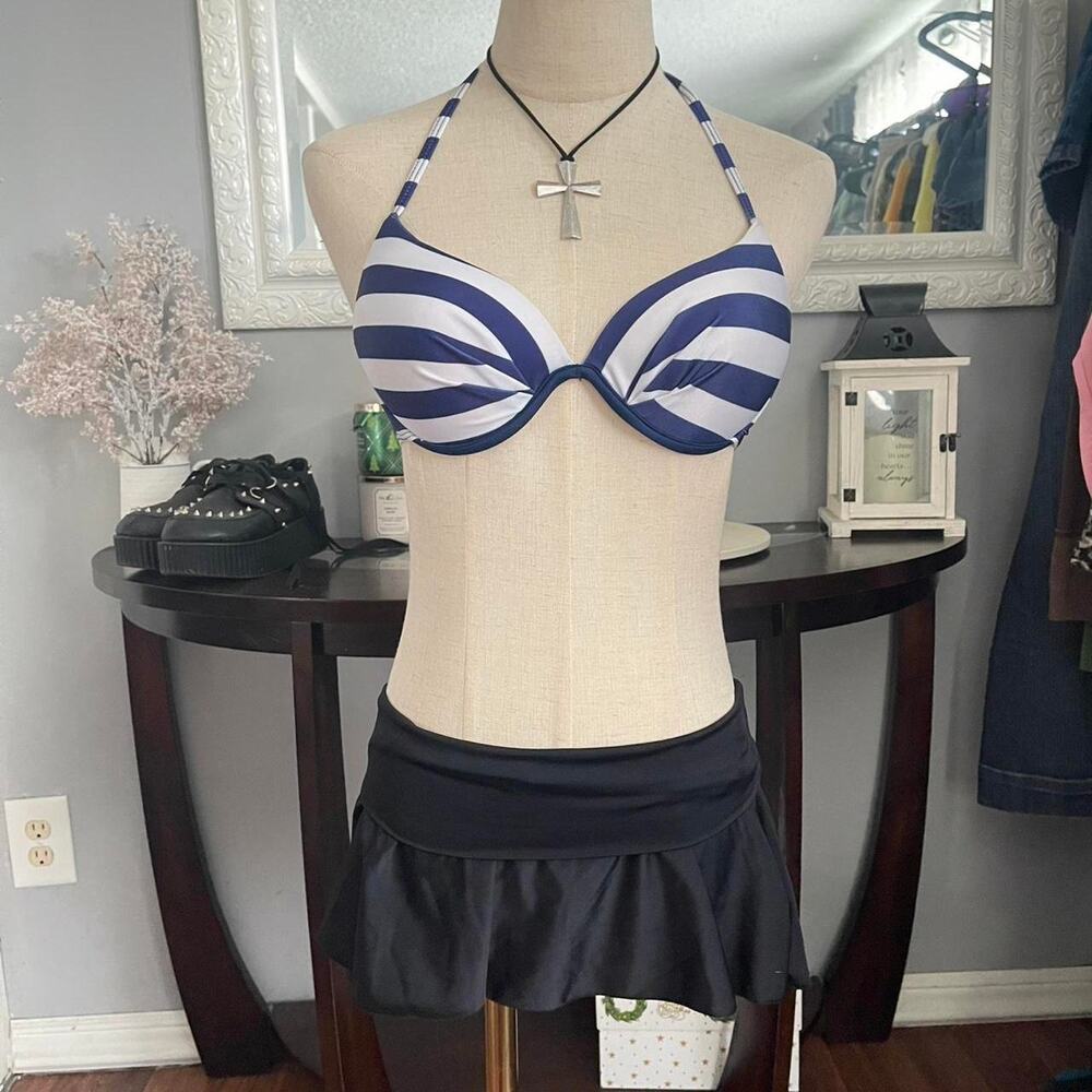 Y2k striped japanese bikini set